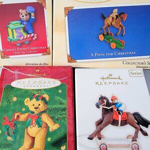 Four Piece Hallmark Toy Horses & Teddy Bear Keepsake Ornaments